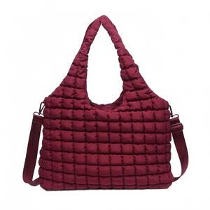 NEW SOL AND SELENE women's elevate quilted puffer nylon hobo bag in burgundy